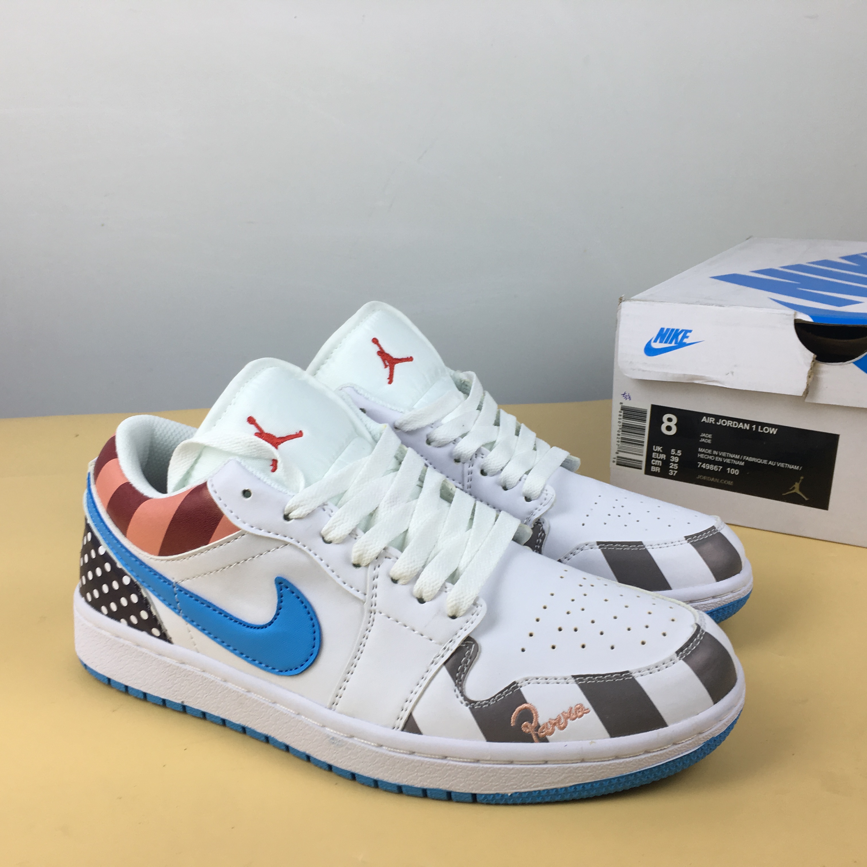 Air Jordan 1 Pig Pecs White Blue Red Shoes - Click Image to Close